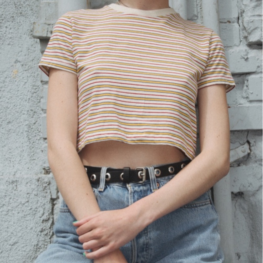 Brandy Melville Striped Cropped Short Sleeve Shirt